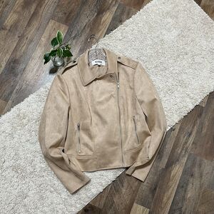 BB Dakota Steve Madden Size Large Beige Faux Suede Zip Front Moto Jacket